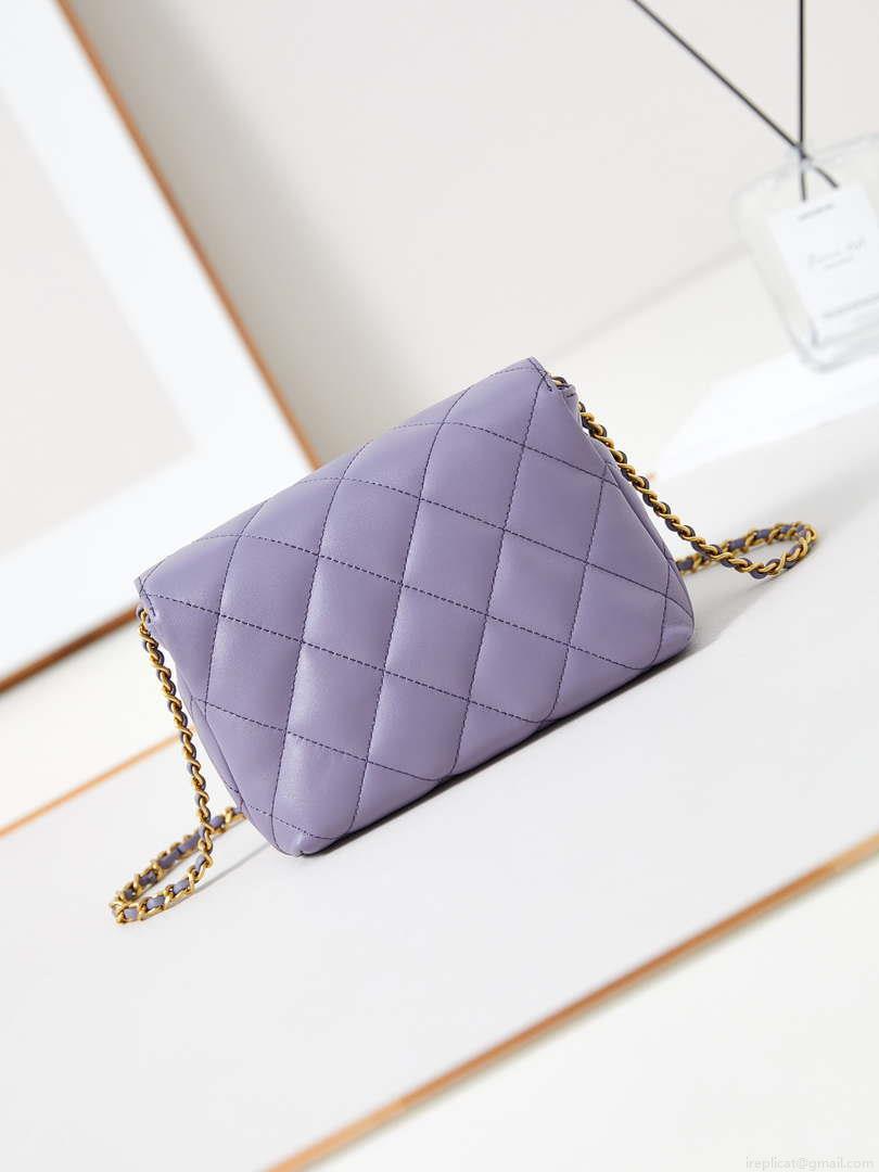 Chanel AS4986 Mini Flap bag Shiny Lambskin Imitation Pearls & Gold-Tone Metal Light Purple