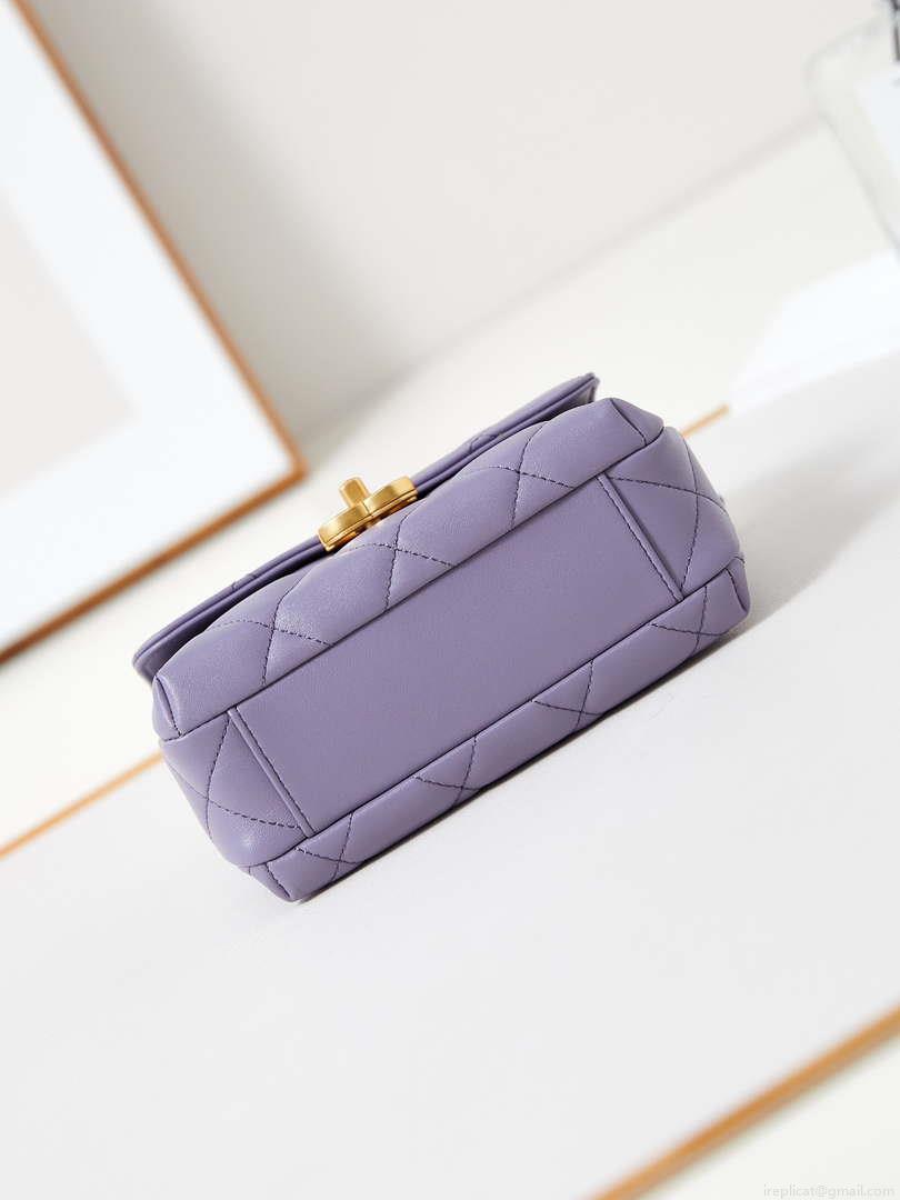 Chanel AS4986 Mini Flap bag Shiny Lambskin Imitation Pearls & Gold-Tone Metal Light Purple