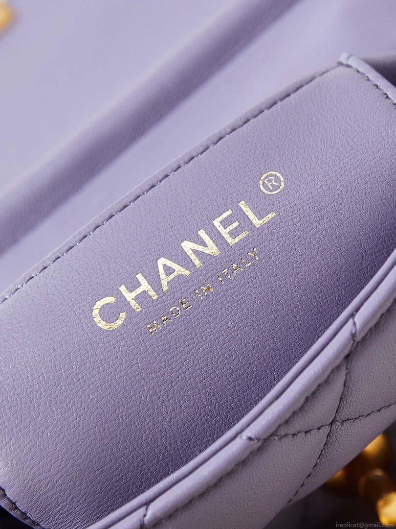 Chanel AS4986 Mini Flap bag Shiny Lambskin Imitation Pearls & Gold-Tone Metal Light Purple
