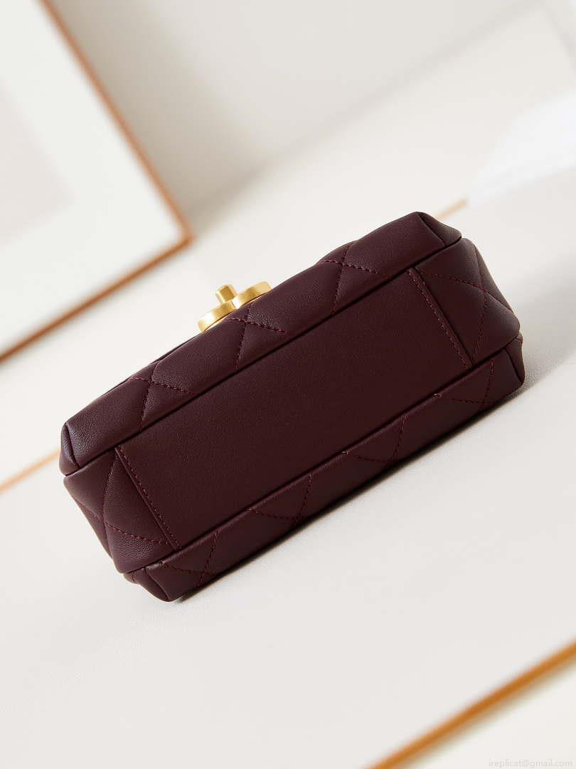 Chanel AS4986 Mini Flap bag Shiny Lambskin Imitation Pearls & Gold-Tone Metal Wine Red