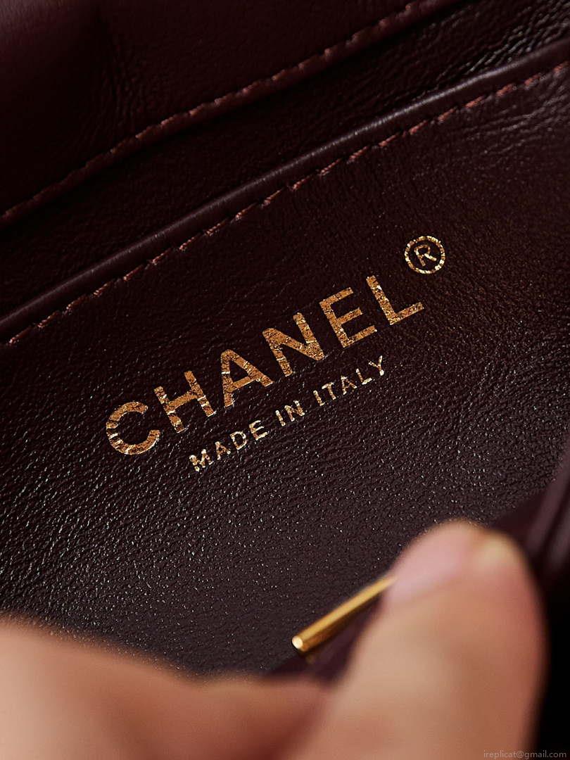 Chanel AS4986 Mini Flap bag Shiny Lambskin Imitation Pearls & Gold-Tone Metal Wine Red