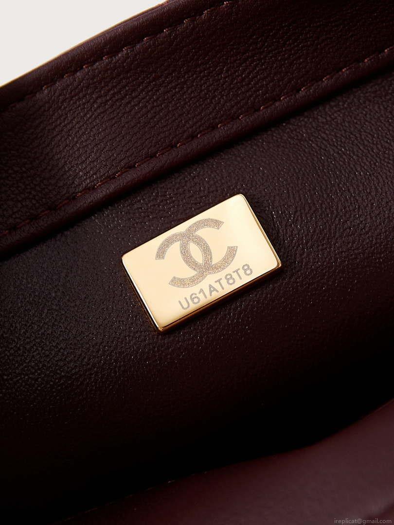 Chanel AS4986 Mini Flap bag Shiny Lambskin Imitation Pearls & Gold-Tone Metal Wine Red