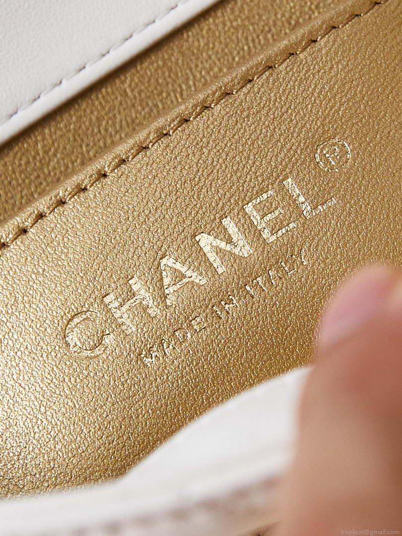 Chanel AS4986 Mini Flap bag Shiny Lambskin Imitation Pearls & Gold-Tone Metal White