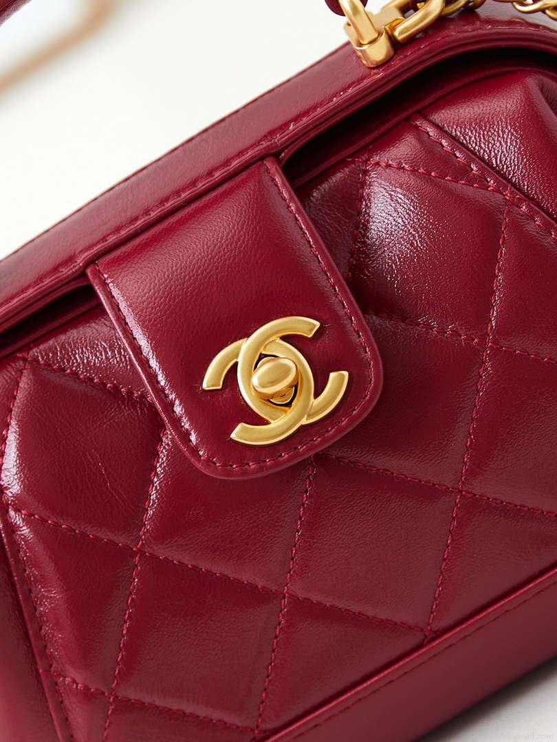 Chanel AS4958 Mini Flap bag With top handle Shiny Lambskin & Gold-Tone Metal Red