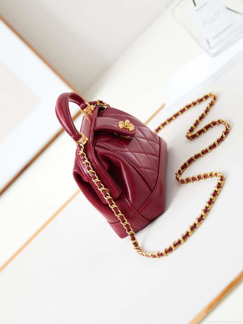 Chanel AS4958 Mini Flap bag With top handle Shiny Lambskin & Gold-Tone Metal Red