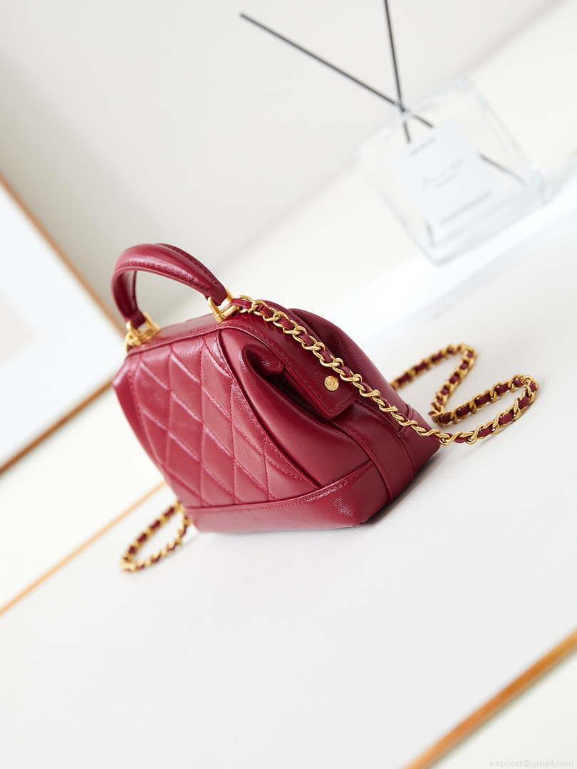 Chanel AS4958 Mini Flap bag With top handle Shiny Lambskin & Gold-Tone Metal Red