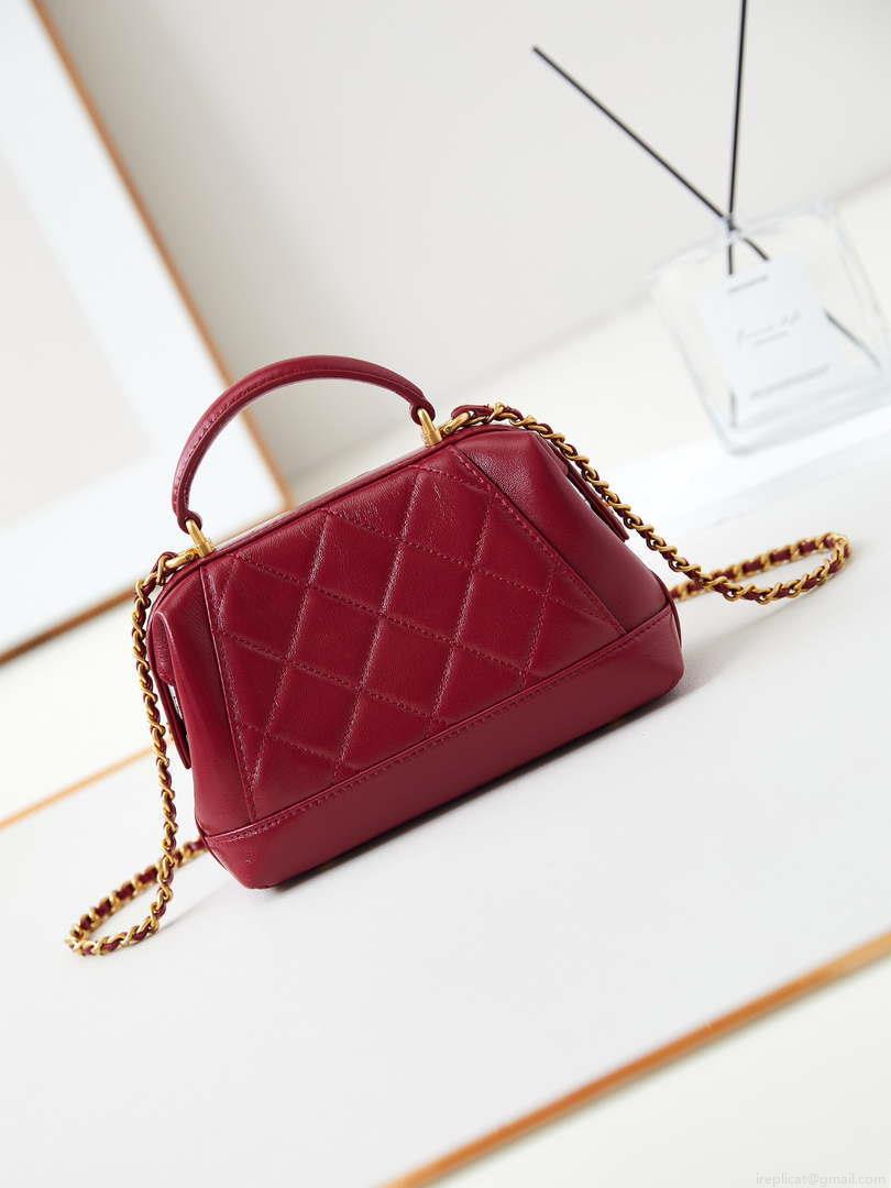 Chanel AS4958 Mini Flap bag With top handle Shiny Lambskin & Gold-Tone Metal Red