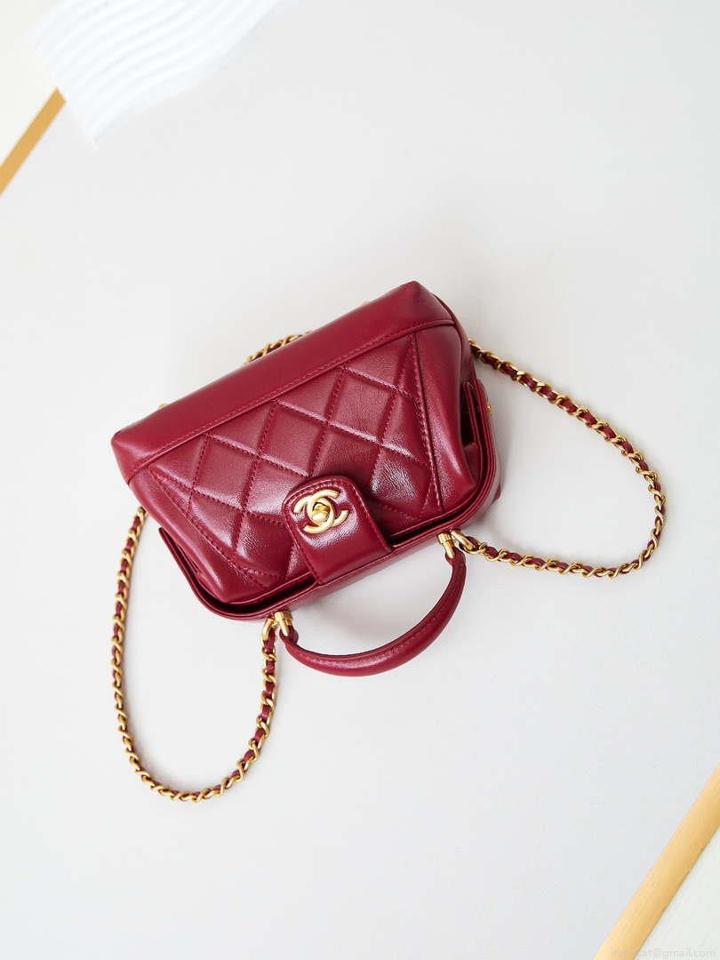 Chanel AS4958 Mini Flap bag With top handle Shiny Lambskin & Gold-Tone Metal Red