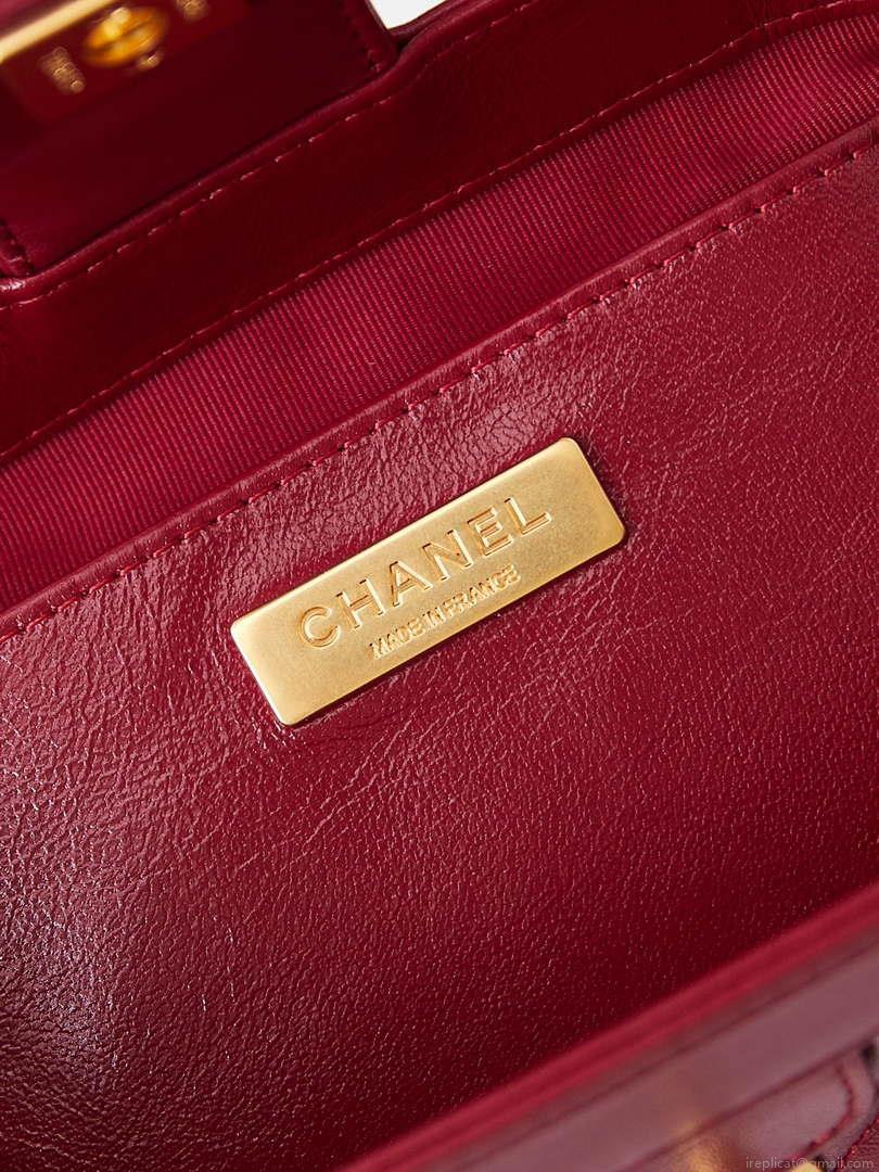 Chanel AS4958 Mini Flap bag With top handle Shiny Lambskin & Gold-Tone Metal Red