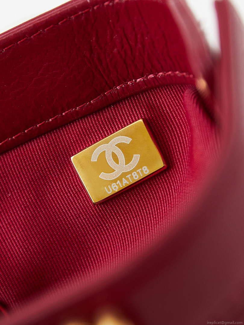Chanel AS4958 Mini Flap bag With top handle Shiny Lambskin & Gold-Tone Metal Red