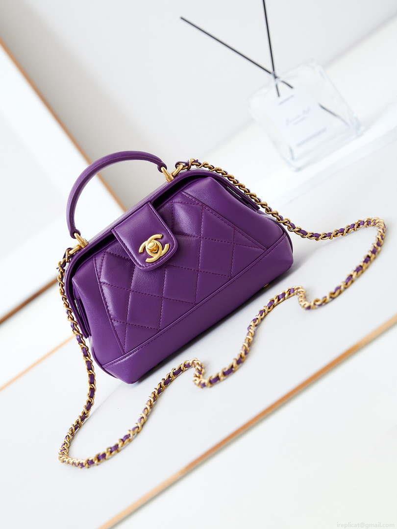 Chanel AS4958 Mini Flap bag With top handle Shiny Lambskin & Gold-Tone Metal Purple