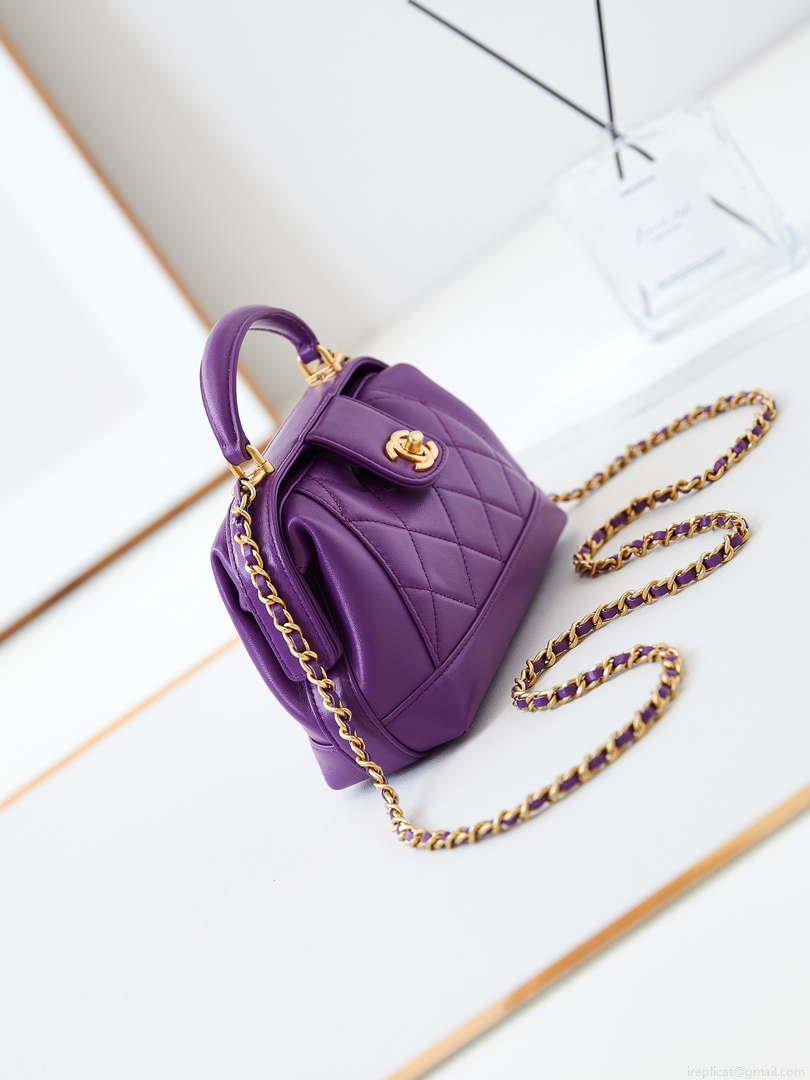Chanel AS4958 Mini Flap bag With top handle Shiny Lambskin & Gold-Tone Metal Purple