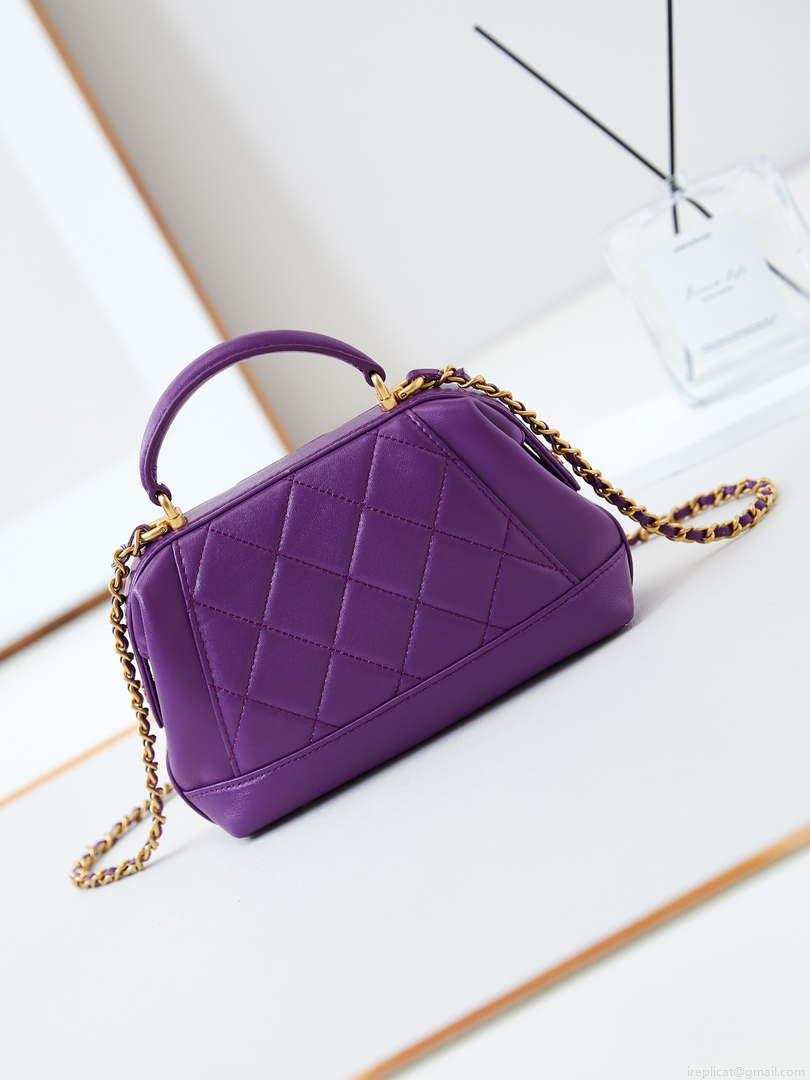 Chanel AS4958 Mini Flap bag With top handle Shiny Lambskin & Gold-Tone Metal Purple