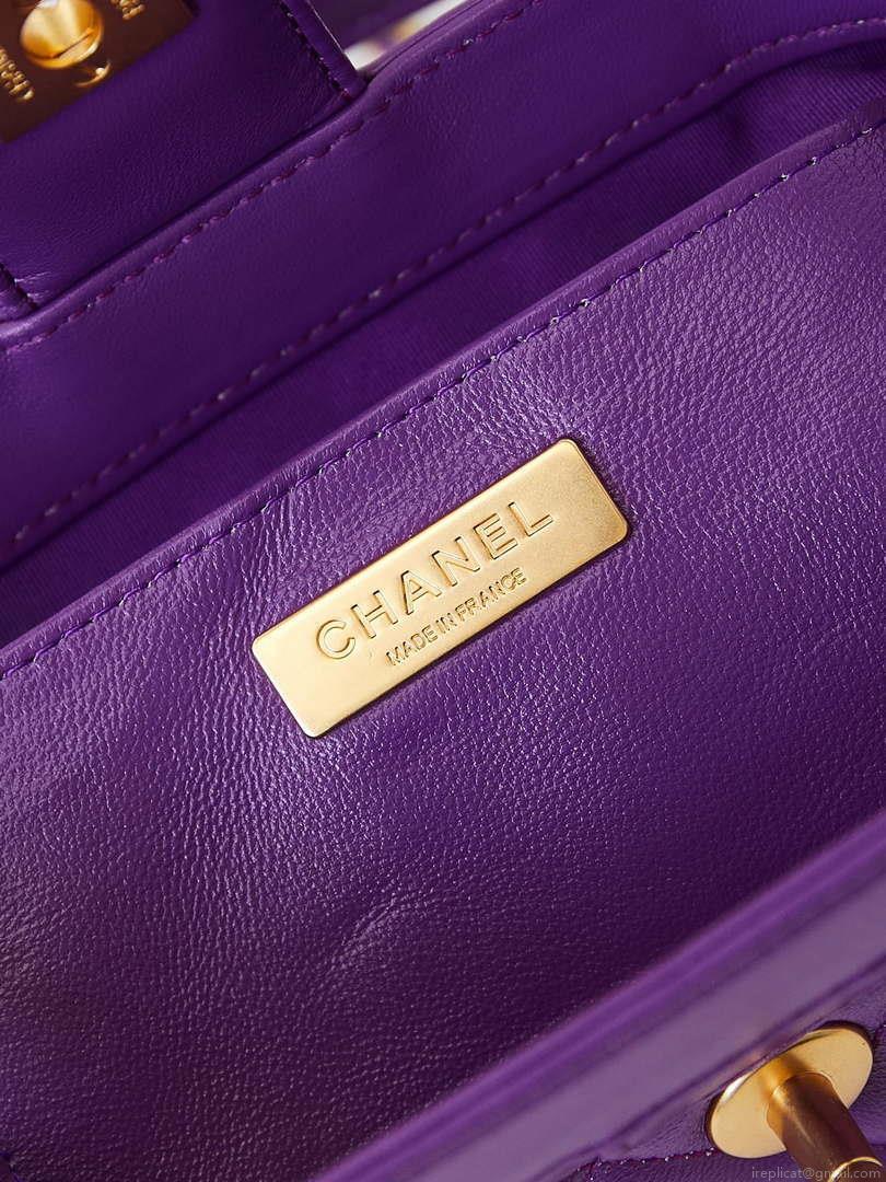 Chanel AS4958 Mini Flap bag With top handle Shiny Lambskin & Gold-Tone Metal Purple