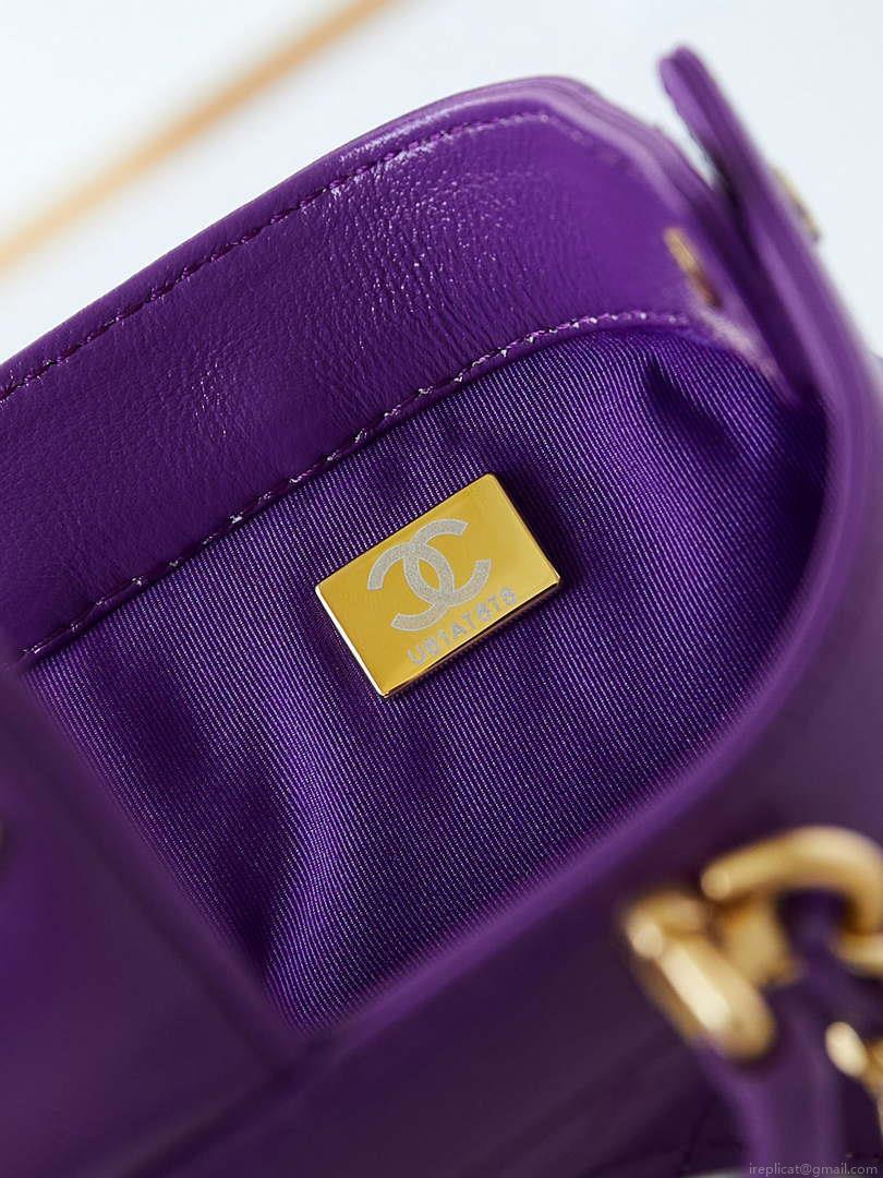 Chanel AS4958 Mini Flap bag With top handle Shiny Lambskin & Gold-Tone Metal Purple