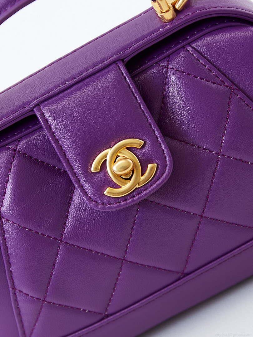 Chanel AS4958 Mini Flap bag With top handle Shiny Lambskin & Gold-Tone Metal Purple