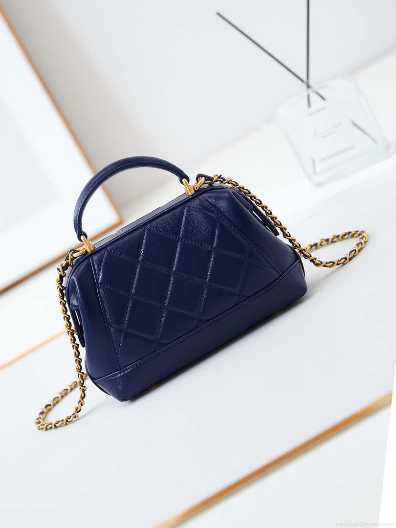 Chanel AS4958 Mini Flap bag With top handle Shiny Lambskin & Gold-Tone Metal Navy blue