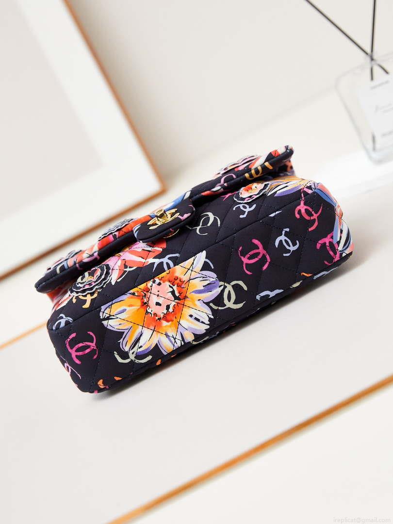 Chanel AS4842 Flap Printed Fabric & Gold Metal Black & Multicolour