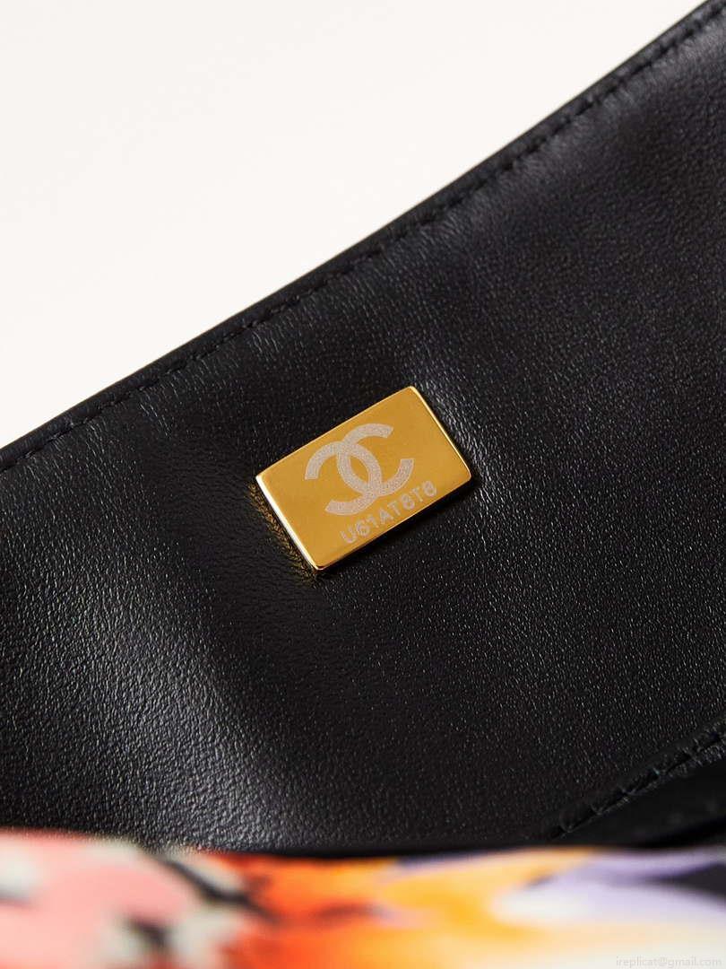 Chanel AS4842 Flap Printed Fabric & Gold Metal Black & Multicolour