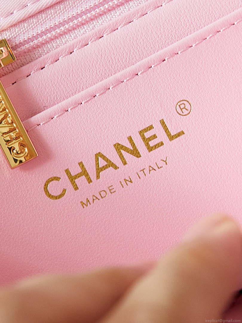 Chanel A01112 Flap Pink Fabric Printed with white raindrops