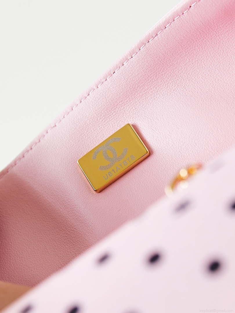 Chanel A01112 Flap Pink Fabric Printed with white raindrops