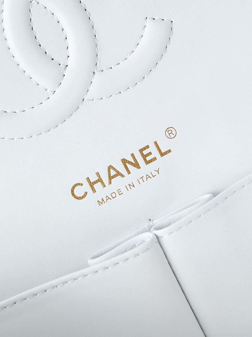 Chanel A01112 Flap White Lambskin Printed with Black CC logo