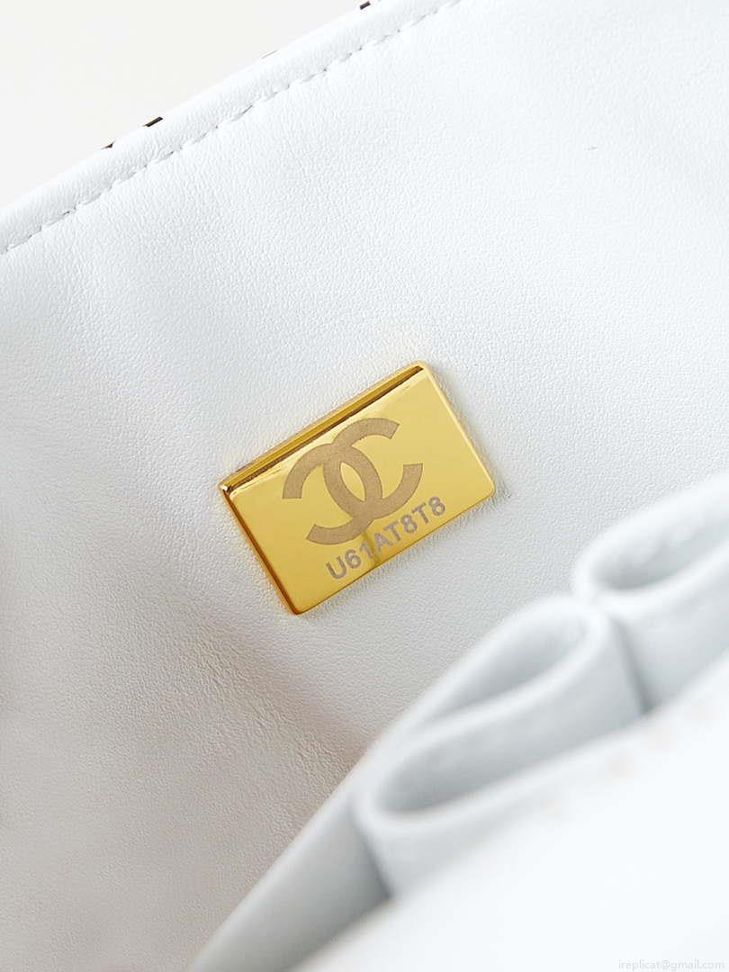 Chanel A01112 Flap White Lambskin Printed with Black CC logo