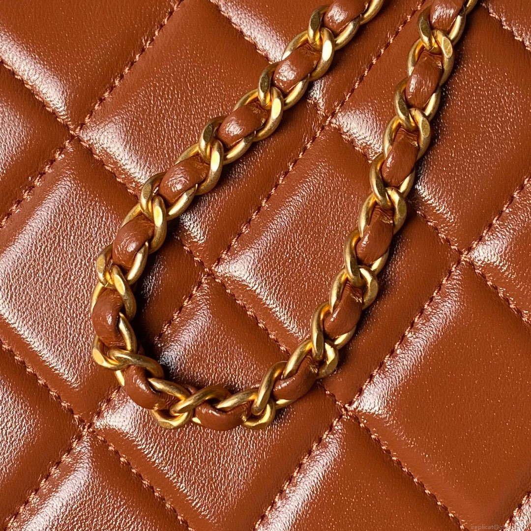 Chanel AS4959 Flap bag With top handle Shiny Lambskin & Gold-Tone Metal Brown