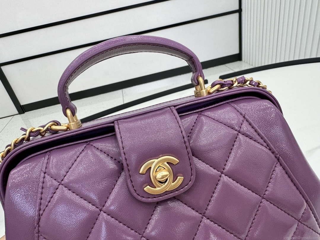 Chanel AS4959 Flap bag With top handle Shiny Lambskin & Gold-Tone Metal Purple
