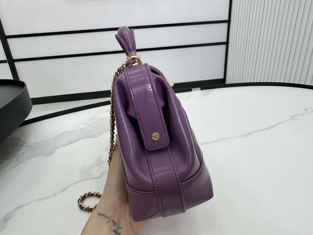 Chanel AS4959 Flap bag With top handle Shiny Lambskin & Gold-Tone Metal Purple