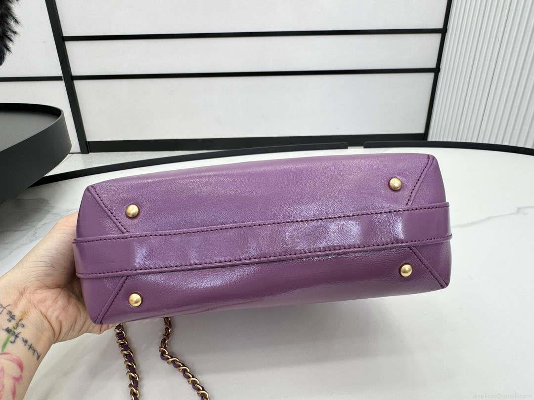 Chanel AS4959 Flap bag With top handle Shiny Lambskin & Gold-Tone Metal Purple