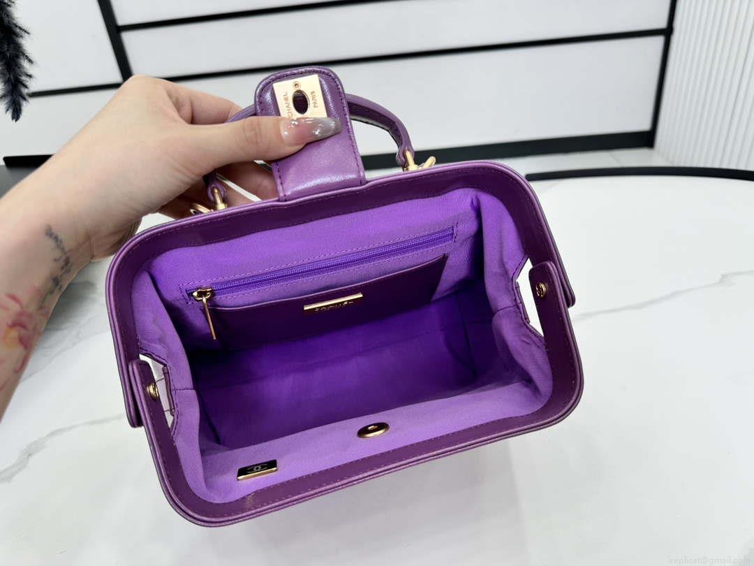 Chanel AS4959 Flap bag With top handle Shiny Lambskin & Gold-Tone Metal Purple
