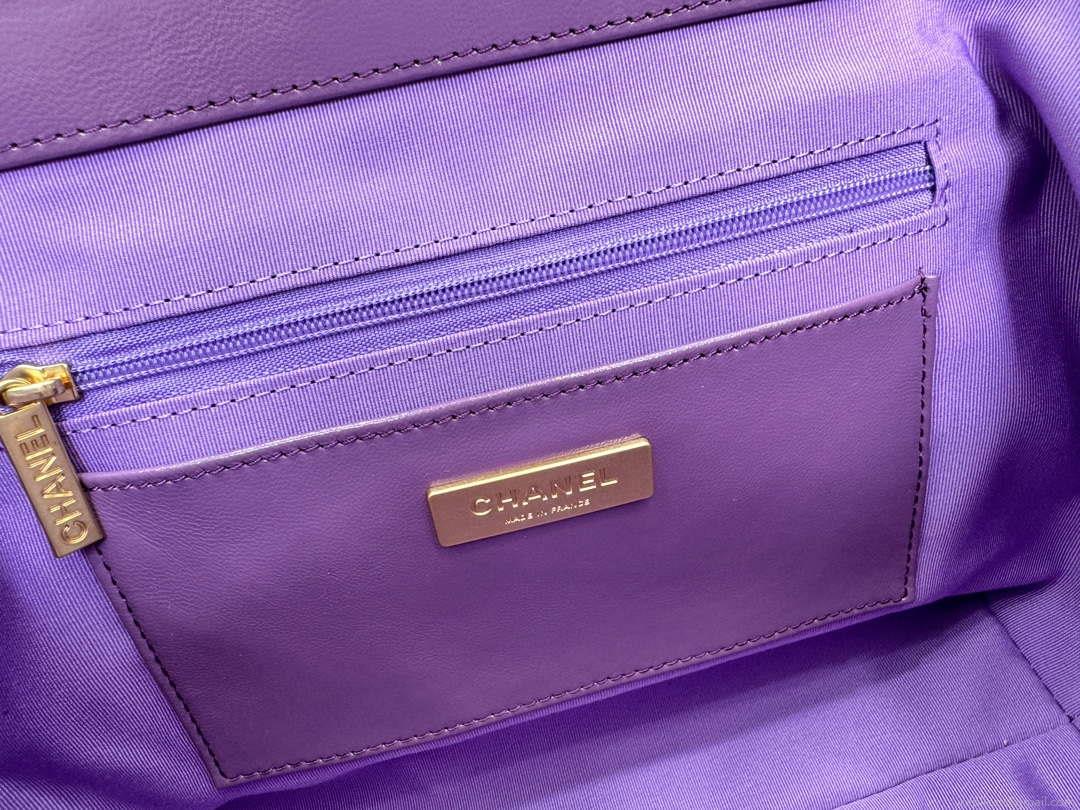 Chanel AS4959 Flap bag With top handle Shiny Lambskin & Gold-Tone Metal Purple