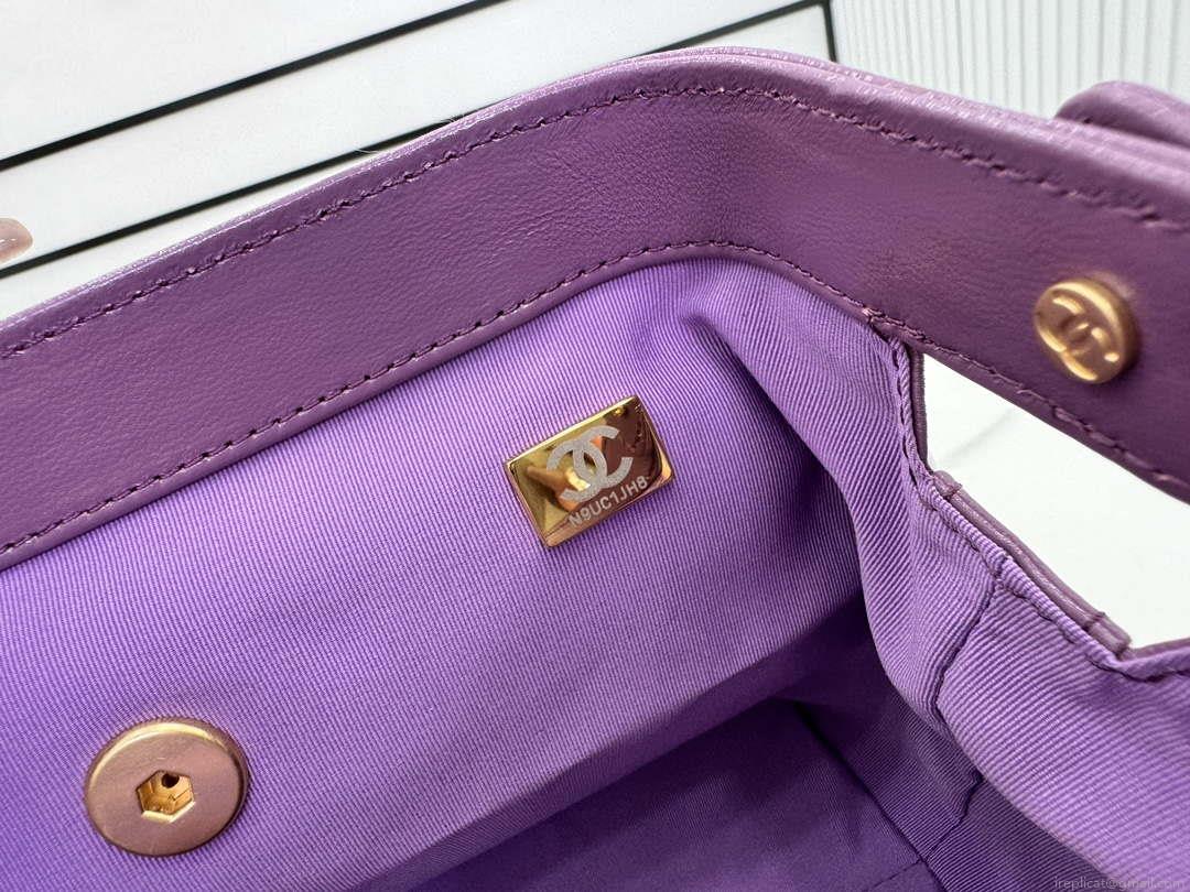 Chanel AS4959 Flap bag With top handle Shiny Lambskin & Gold-Tone Metal Purple