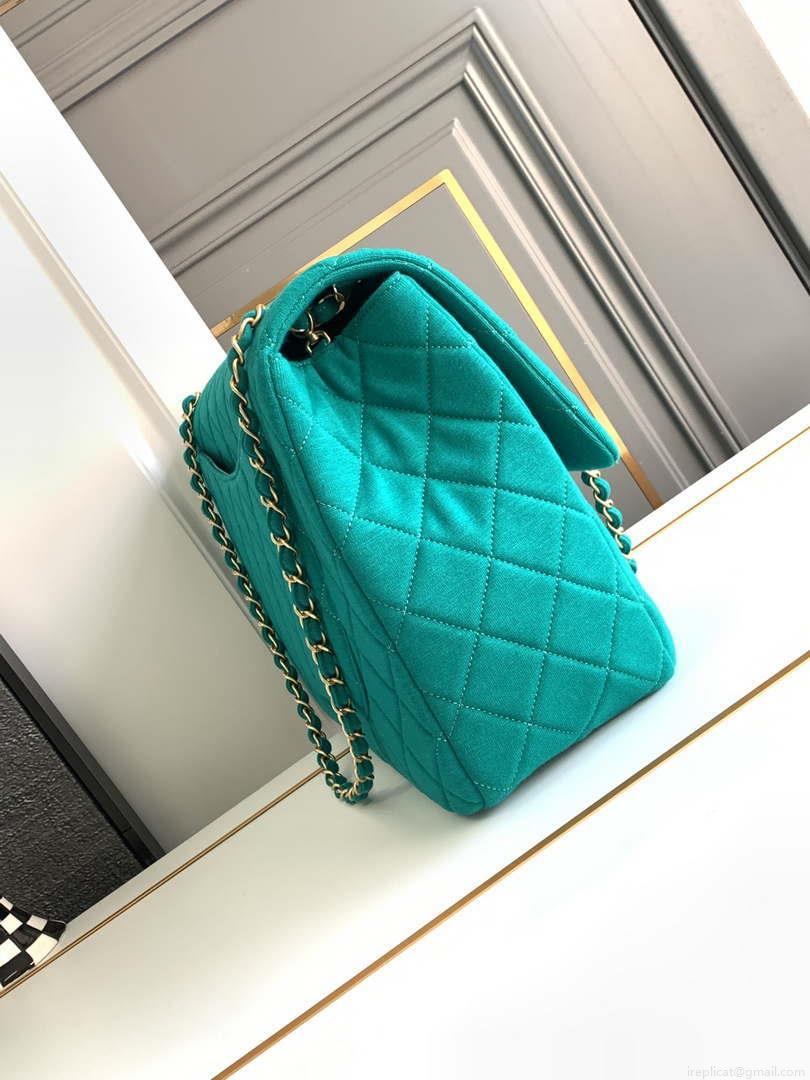 Chanel AS4661 Flap Bag CF Airport Calfskin & Gold-Tone Metal Green