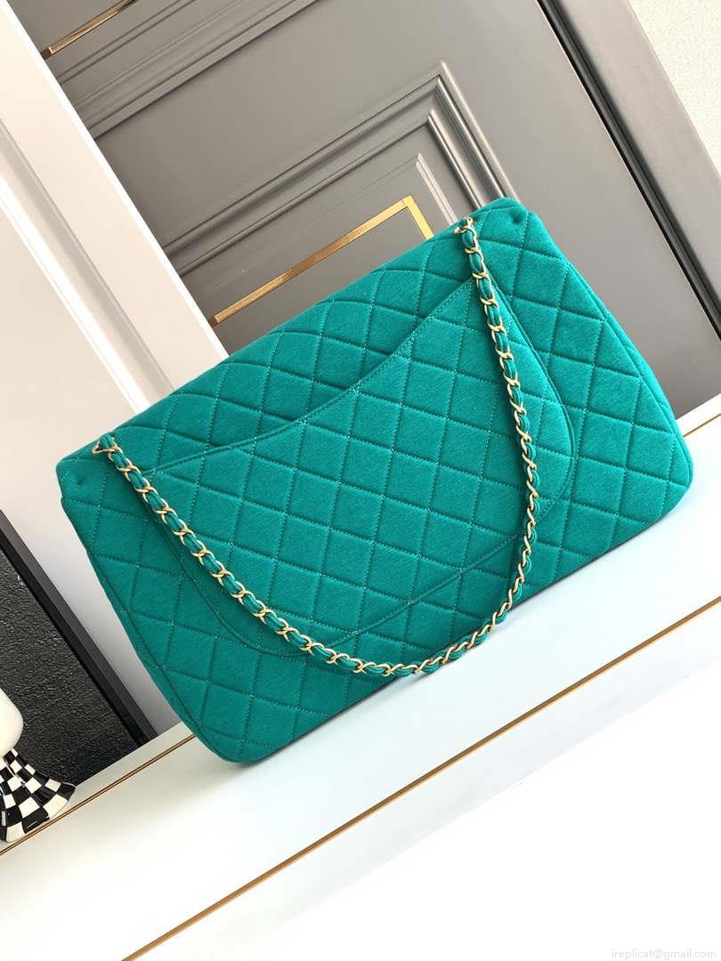Chanel AS4661 Flap Bag CF Airport Calfskin & Gold-Tone Metal Green