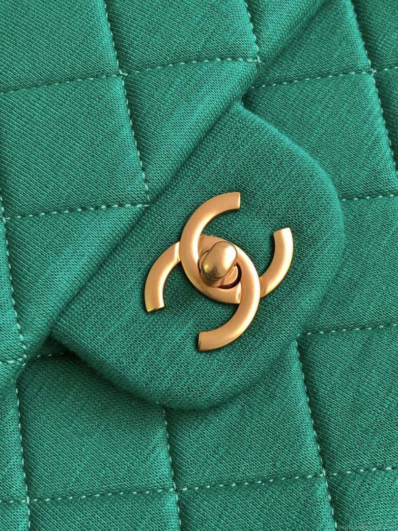 Chanel AS4661 Flap Bag CF Airport Calfskin & Gold-Tone Metal Green