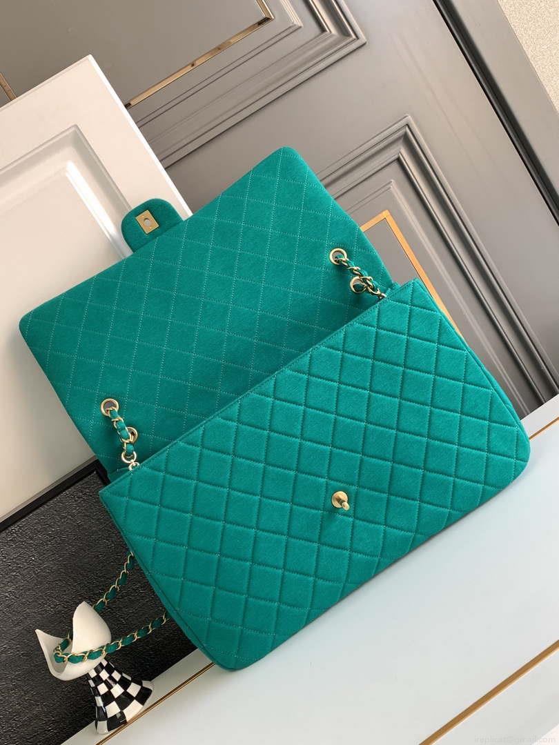 Chanel AS4661 Flap Bag CF Airport Calfskin & Gold-Tone Metal Green