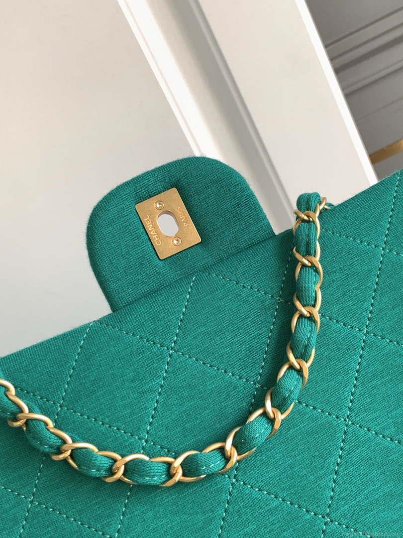 Chanel AS4661 Flap Bag CF Airport Calfskin & Gold-Tone Metal Green