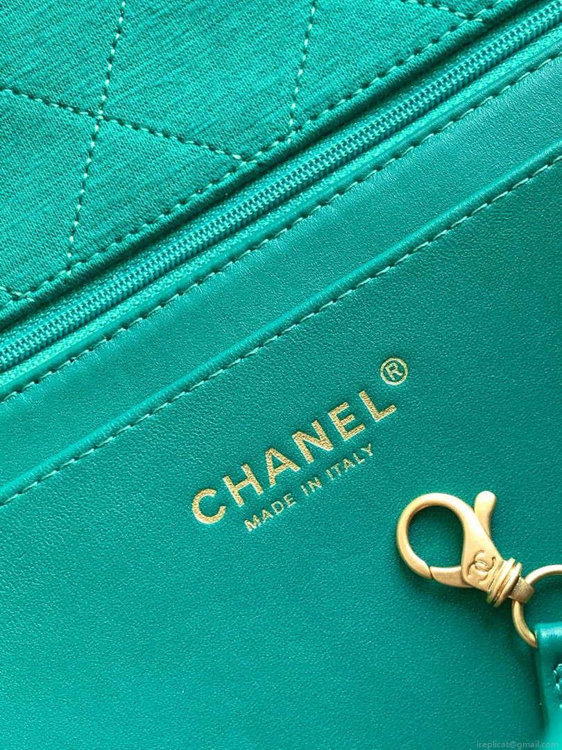 Chanel AS4661 Flap Bag CF Airport Calfskin & Gold-Tone Metal Green