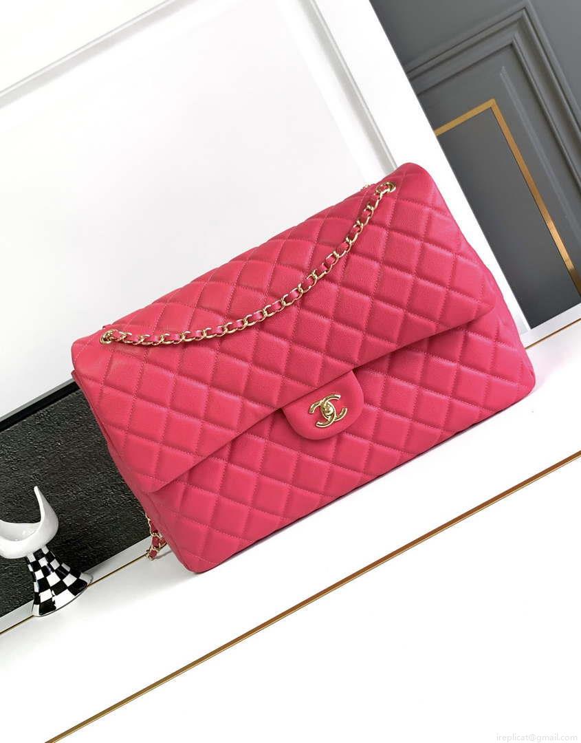 Chanel AS4661 Flap Bag CF Airport Calfskin & Gold-Tone Metal Rose Red