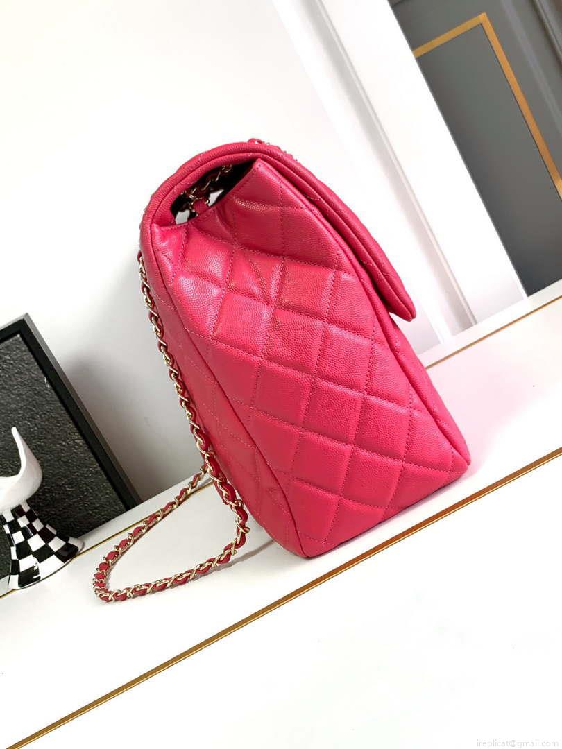 Chanel AS4661 Flap Bag CF Airport Calfskin & Gold-Tone Metal Rose Red