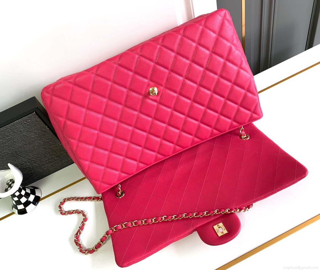 Chanel AS4661 Flap Bag CF Airport Calfskin & Gold-Tone Metal Rose Red