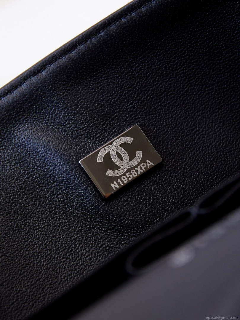 Chanel A01112 Flap White Fabric with Black Printed