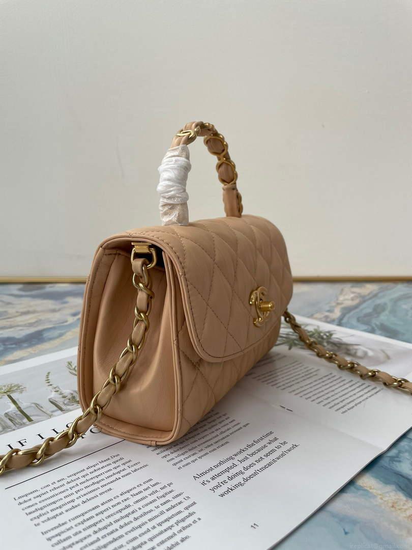 Chanel AS2477 Mini Flap CC Wrapped Bag with Top Handle Apricot