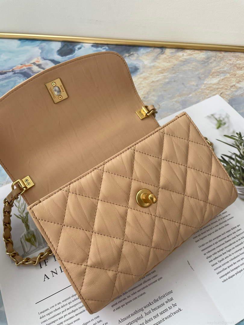 Chanel AS2477 Mini Flap CC Wrapped Bag with Top Handle Apricot