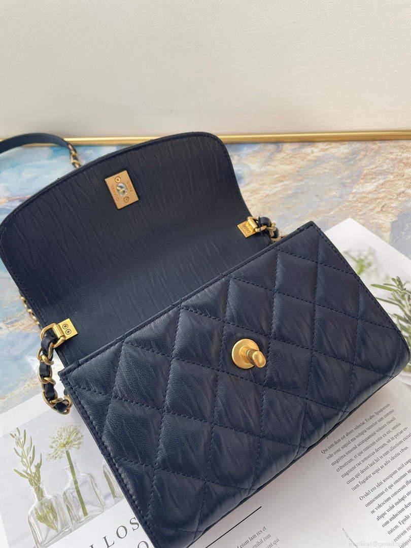 Chanel AS2477 Mini Flap CC Wrapped Bag with Top Handle Navy Blue