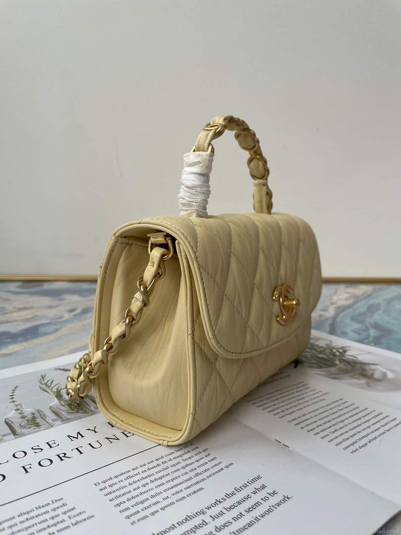 Chanel AS2477 Mini Flap CC Wrapped Bag with Top Handle Yellow