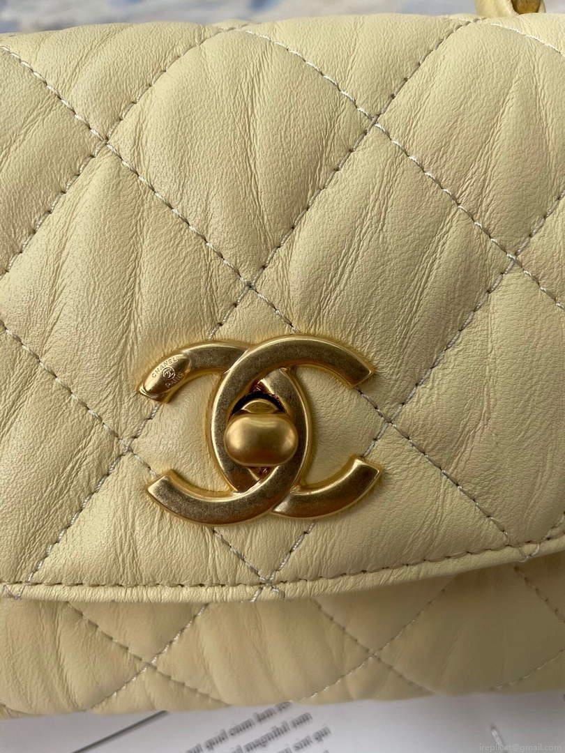 Chanel AS2477 Mini Flap CC Wrapped Bag with Top Handle Yellow