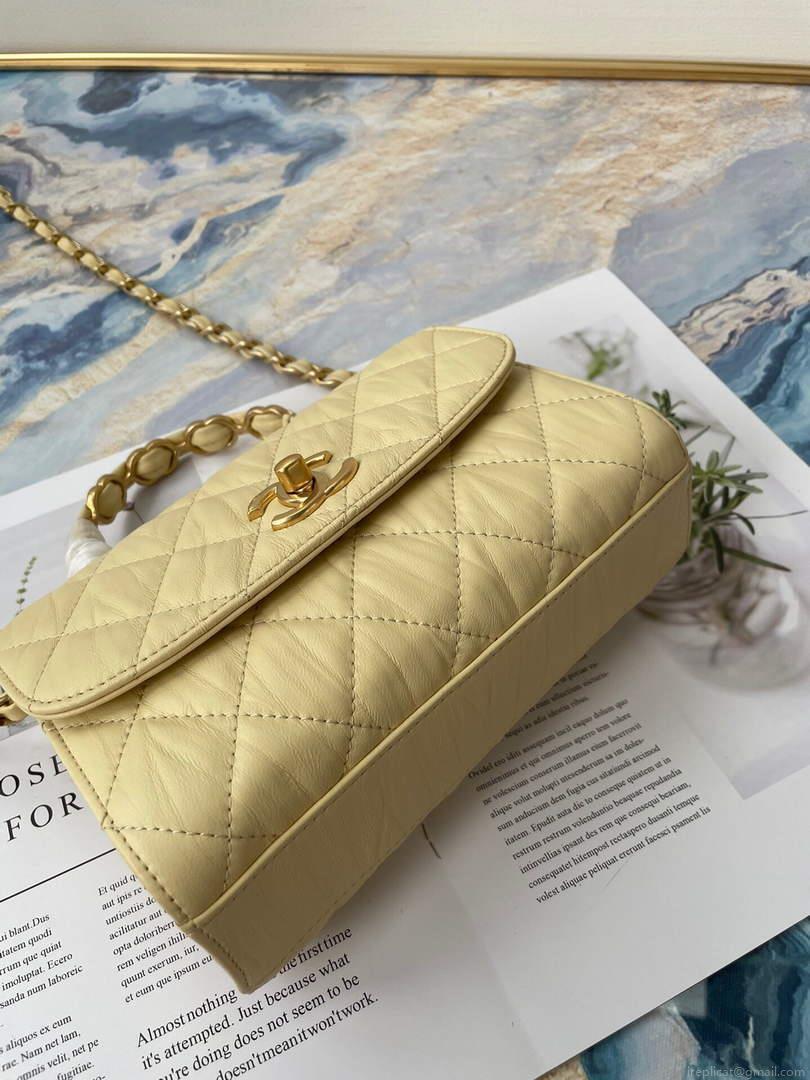 Chanel AS2477 Mini Flap CC Wrapped Bag with Top Handle Yellow
